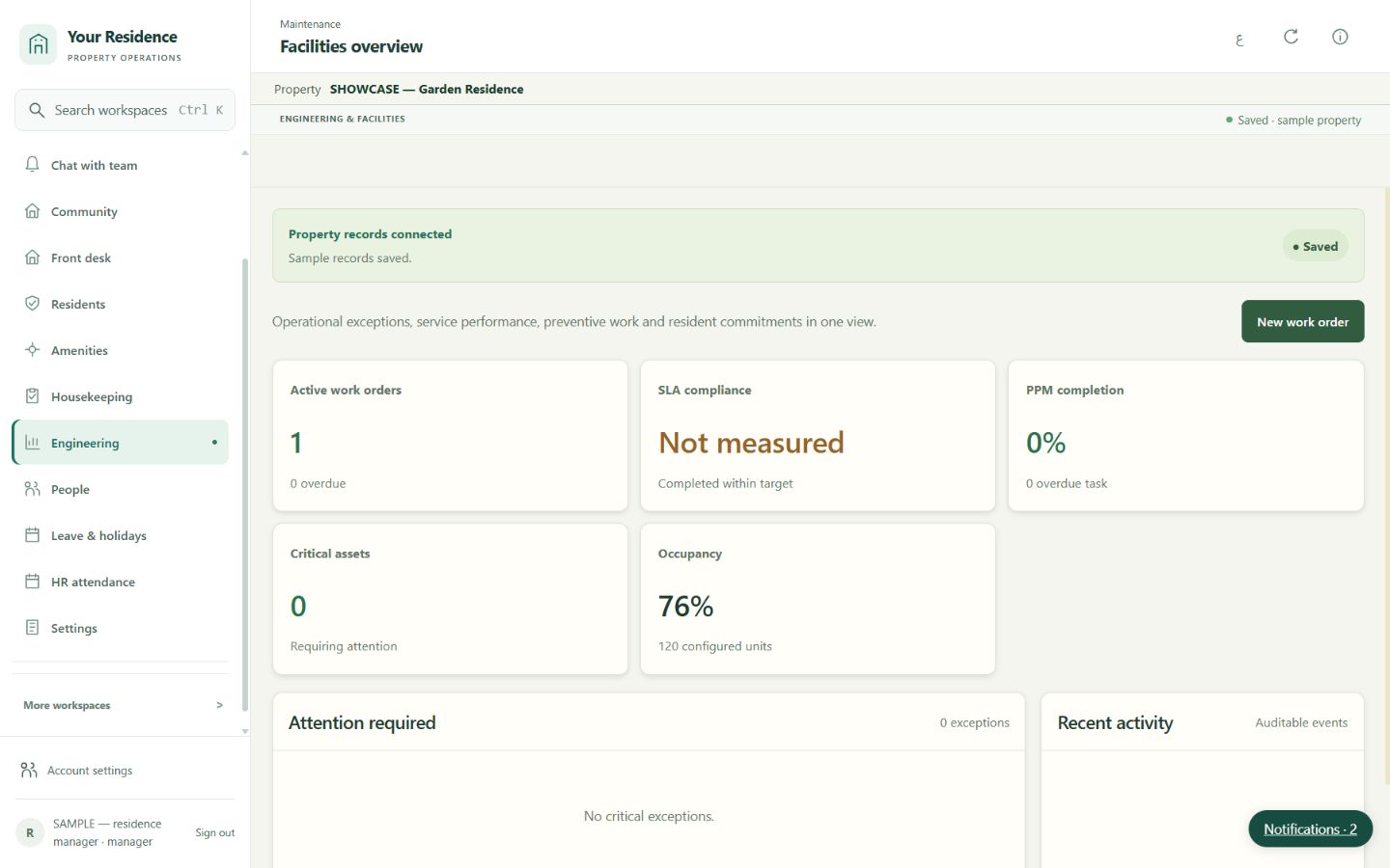 An operational view of your building. Facility Management live system screenshot